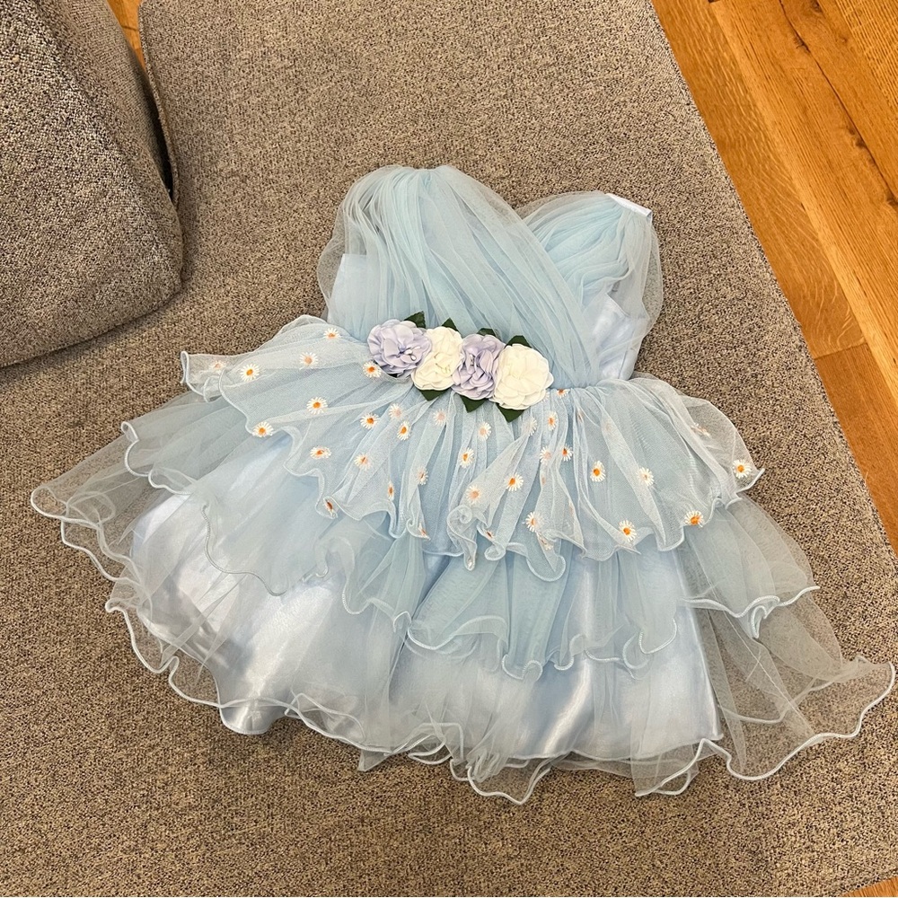 2/$15 Mark & Mia T-S Charming Light Blue Kids Formal Dress Floral Accents AS-IS